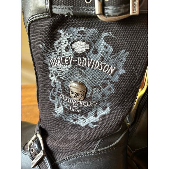 Harley Davidson‎ Mens Black Leather Riding Biker Boots Strap Skull Size 10 US - Picture 9 of 13
